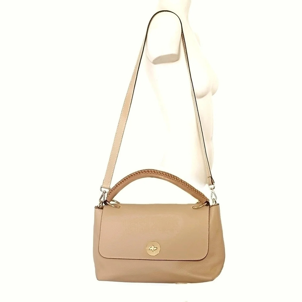 VITTORIA Napoli Camel Tan Leather Crossbody Satchel Italy Quiet Luxury